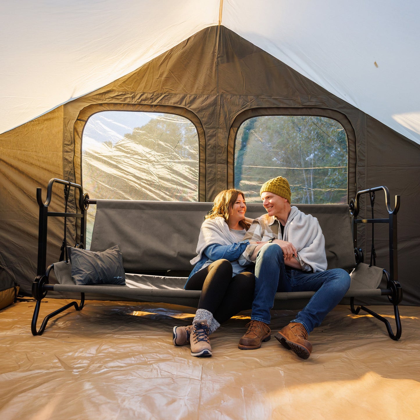 Disc-O-Bed Extra Large Outdoor Convertible 2 Person Portable Camping Cots, Tan - 413484