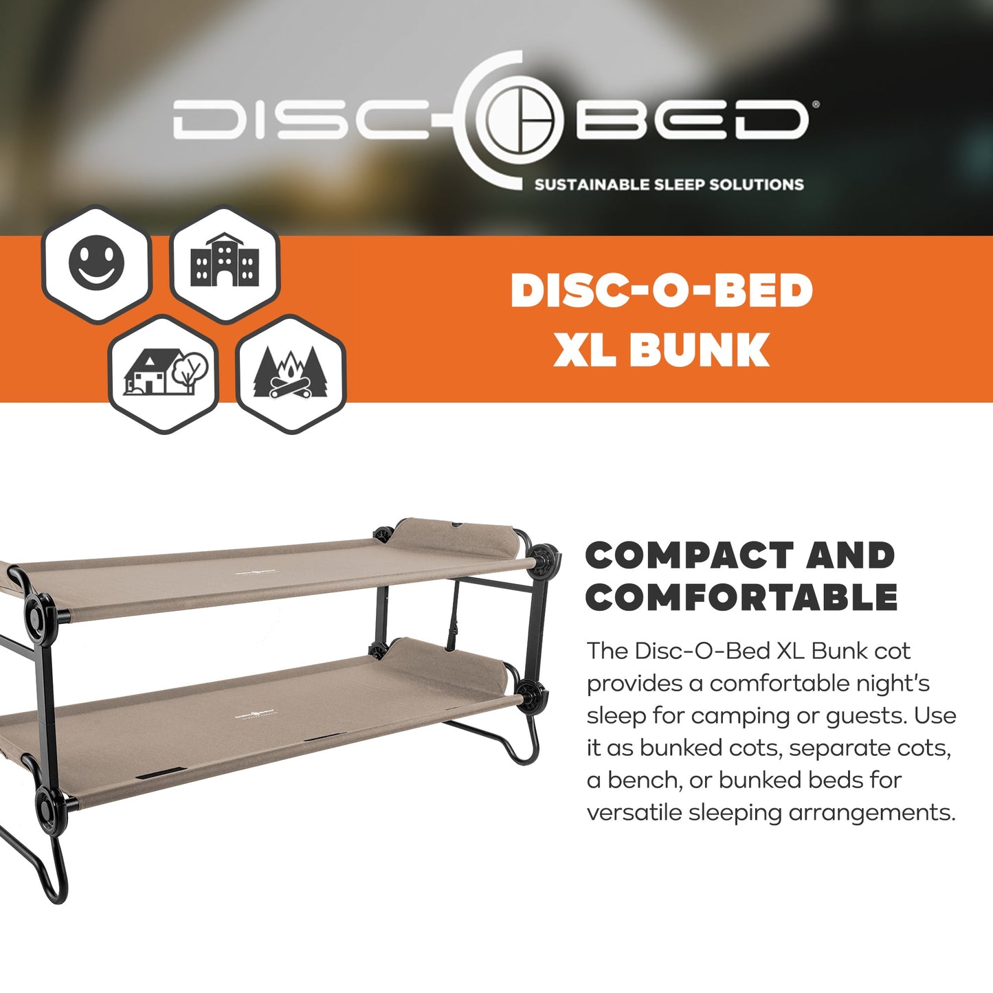 Disc-O-Bed Extra Large Outdoor Convertible 2 Person Portable Camping Cots, Tan - 413484