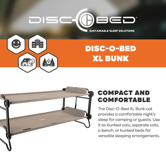 Disc-O-Bed Extra Large Outdoor Convertible 2 Person Portable Camping Cots, Tan - 413484