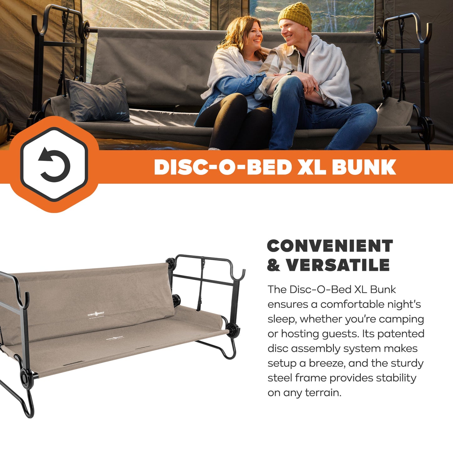 Disc-O-Bed Extra Large Outdoor Convertible 2 Person Portable Camping Cots, Tan - 413484