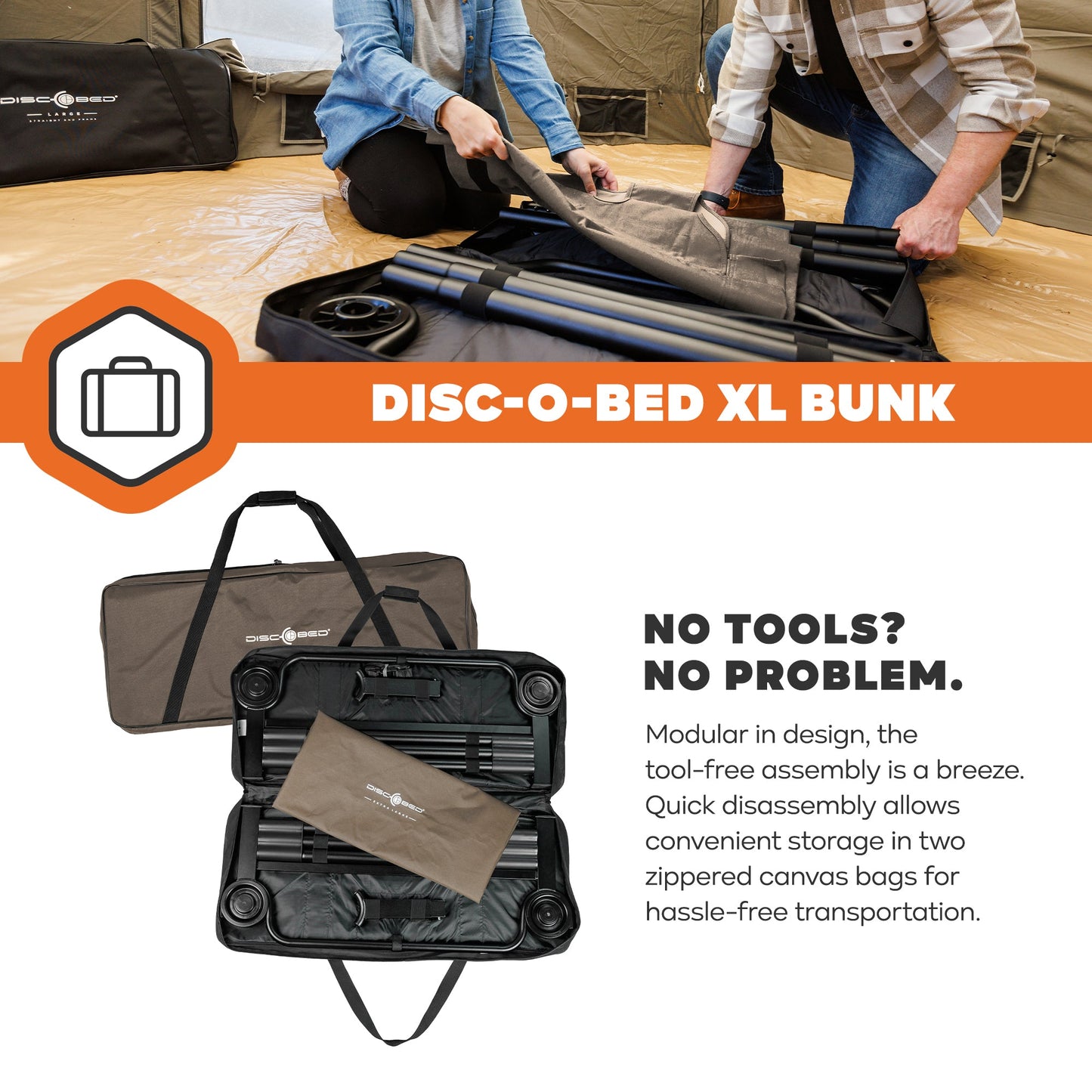 Disc-O-Bed Extra Large Outdoor Convertible 2 Person Portable Camping Cots, Tan - 413484