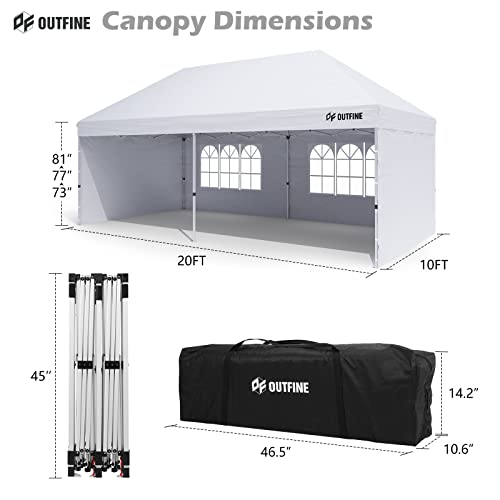 Outfine Canopy 10'x20' Pop Up Canopy Gazebo Commercial Tent with 4 Removable Sidewalls, Stakes X12, Ropes X6 for Patio Outdoor Party Events - B0B6VG1F73