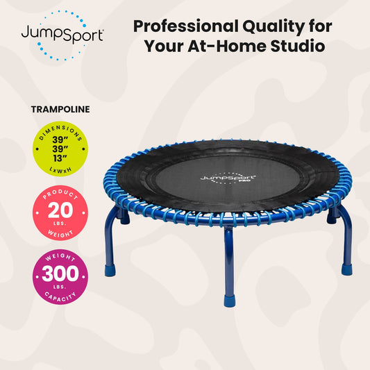 Disc-O-Bed JumpSport 350 PRO Fitness Trampoline, Cardio Workout Equipment, 39 Inch, Blue - 415464