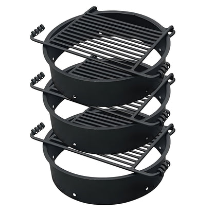 Pilot Rock 3 Pack 24” Steel Ground Fire Pit Rings & Metal Cooking Grates, Black - 415886