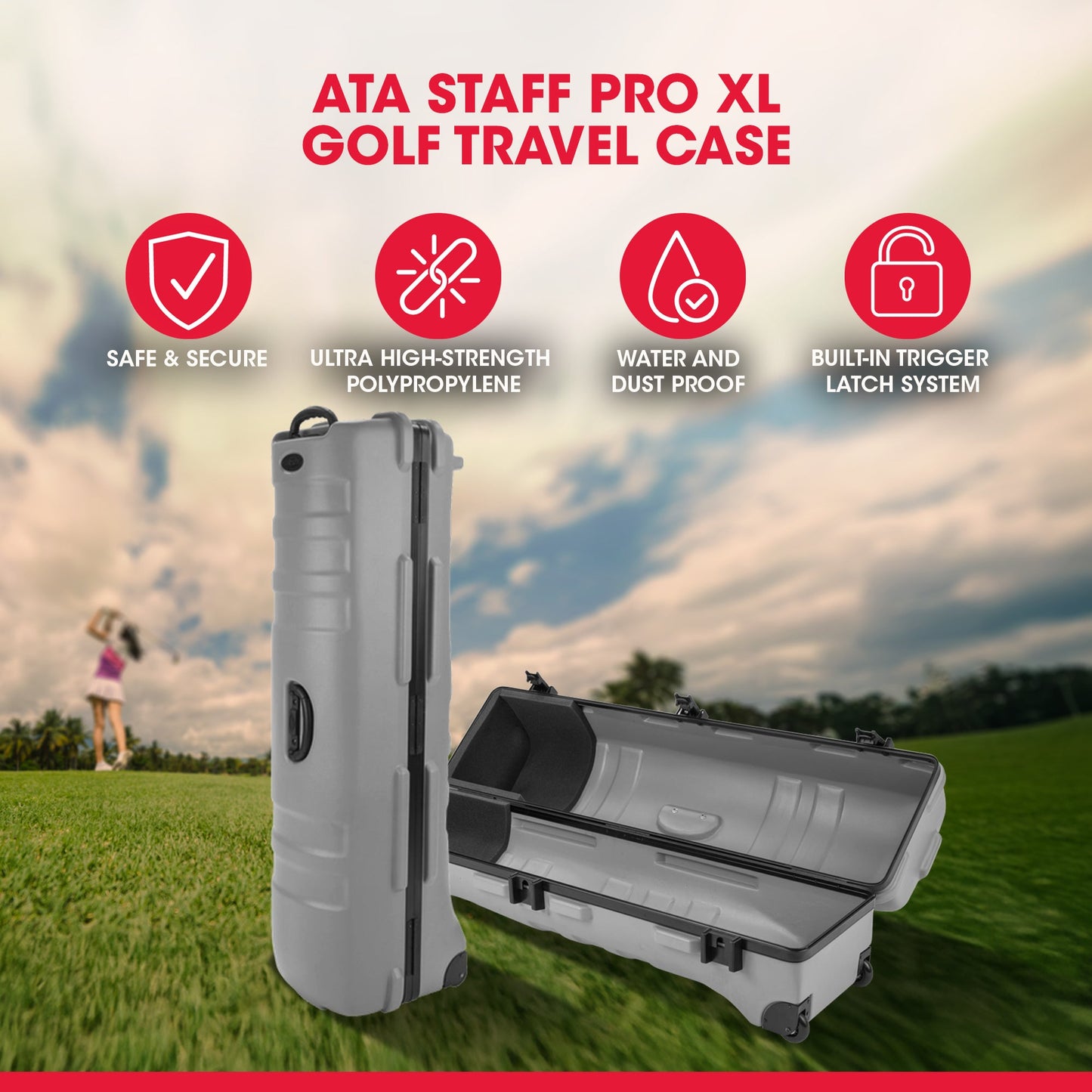 SKB Cases ATA Staff Pro XL Hard Plastic Storage Wheeled Golf Travel Case, Grey - 417058