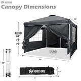 Outfine Canopy 10'x10' Pop Up Commercial Instant Gazebo Tent, Fully Waterproof, Outdoor Party Canopies with 4 Removable Sidewalls, Stakes x8, Ropes x4 Black, 10 * 10FT - B08SQGN3WZ