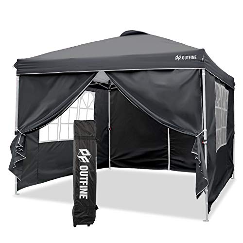 Outfine Canopy 10'x10' Pop Up Commercial Instant Gazebo Tent, Fully Waterproof, Outdoor Party Canopies with 4 Removable Sidewalls, Stakes x8, Ropes x4 Black, 10 * 10FT - B08SQGN3WZ