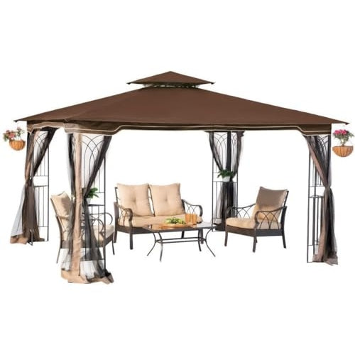 Sunjoy Regency 10x12 Gazebo with Mosquito Netting, Plant Rings, Corner Shelves, Center Hook - B08BX9MJ93