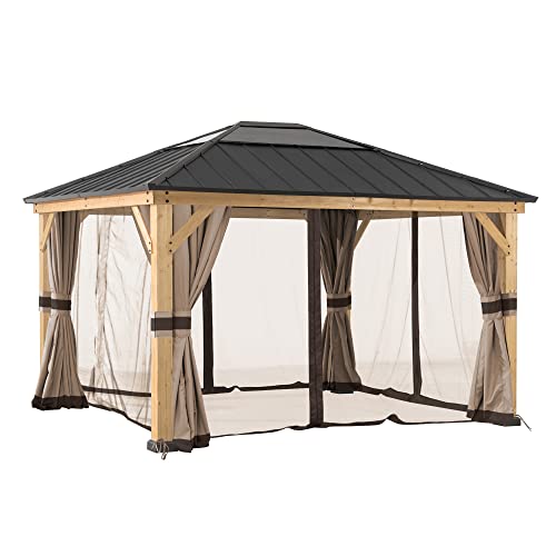 Sunjoy Universal Curtains and Mosquito Netting for 11 × 13 ft. Wood Gazebos, Khaki - B08M2K9YTN