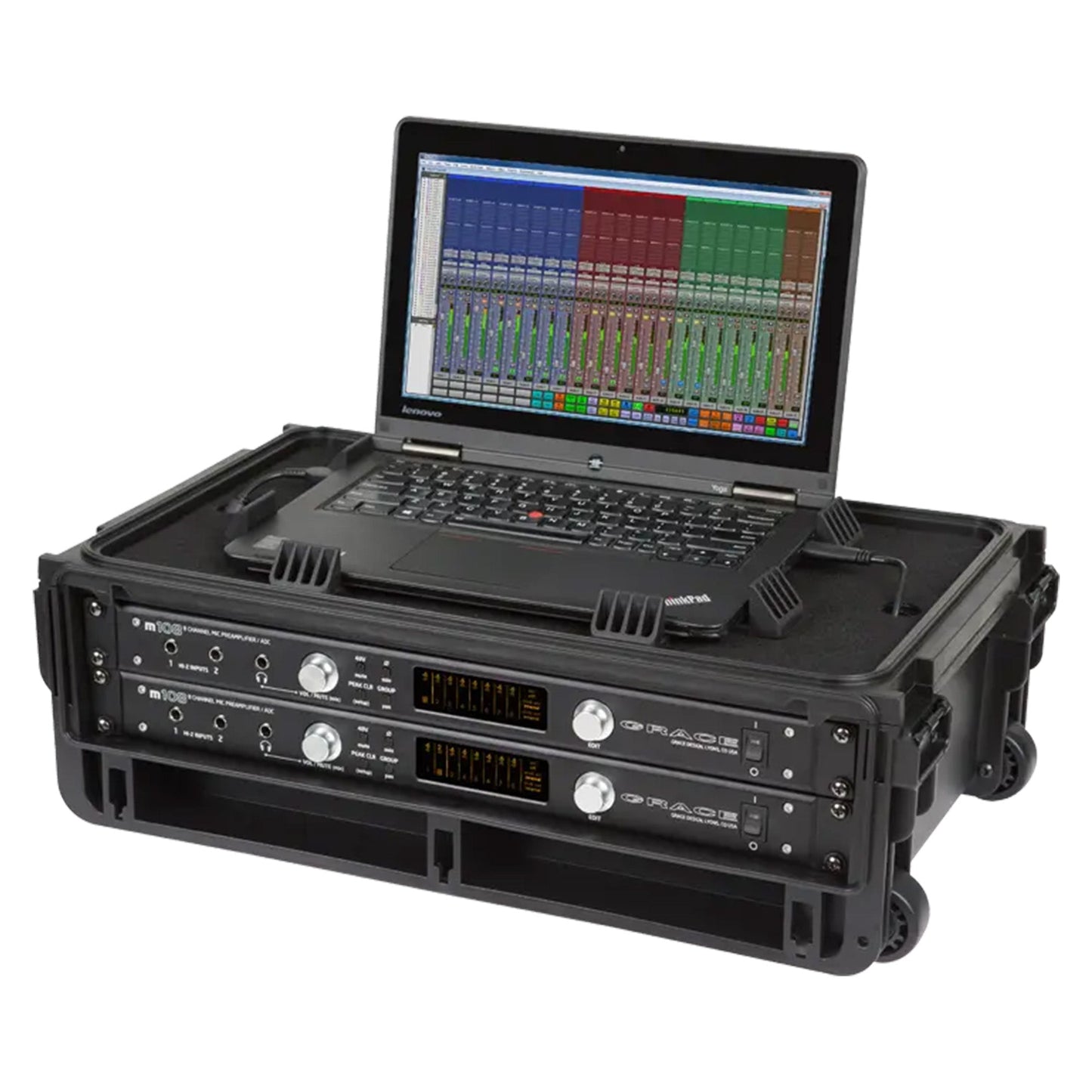 SKB 2U Studio Flyer Carry-on Rack Case with Laptop Surface, Waterproof, Black - 420622