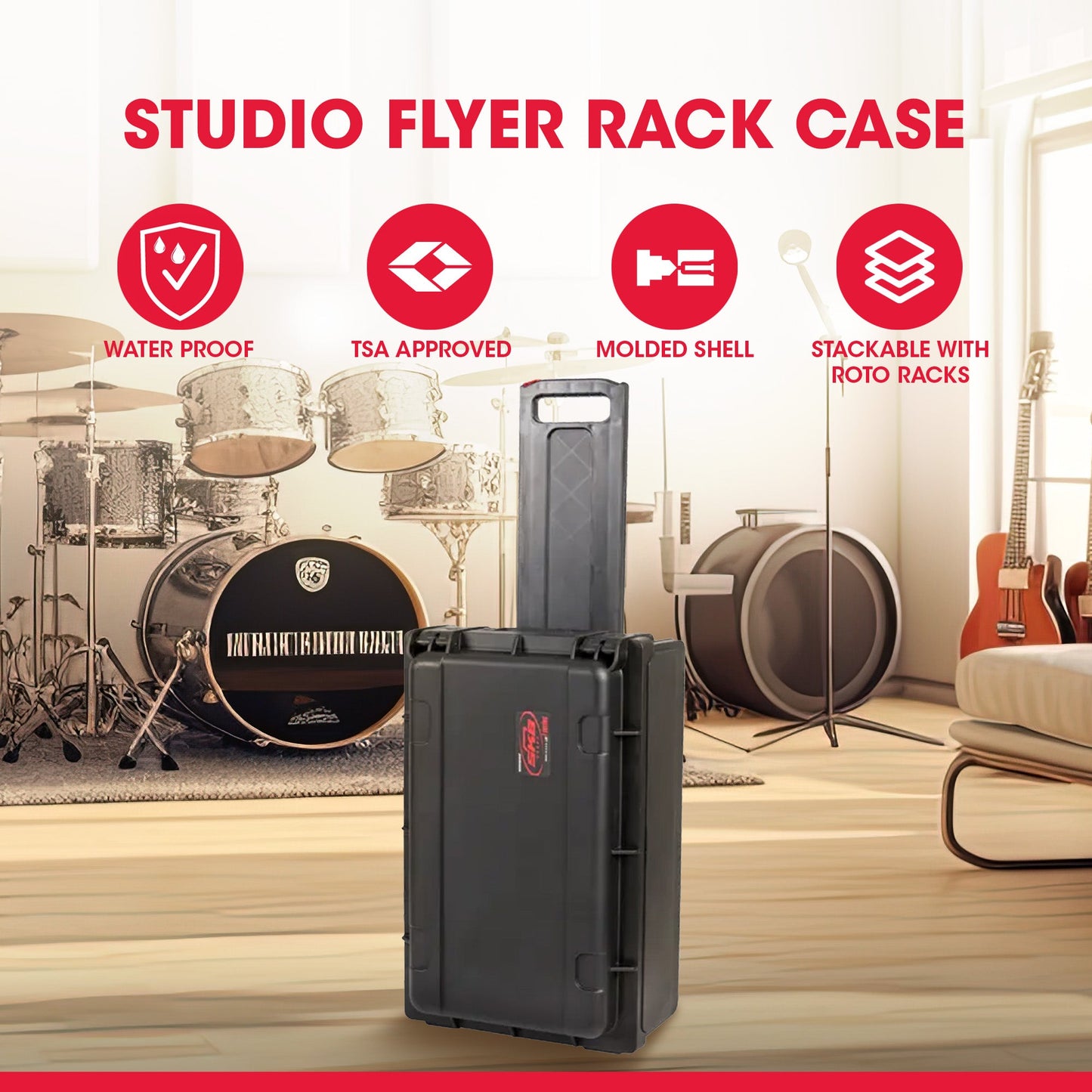 SKB 2U Studio Flyer Carry-on Rack Case with Laptop Surface, Waterproof, Black - 420622