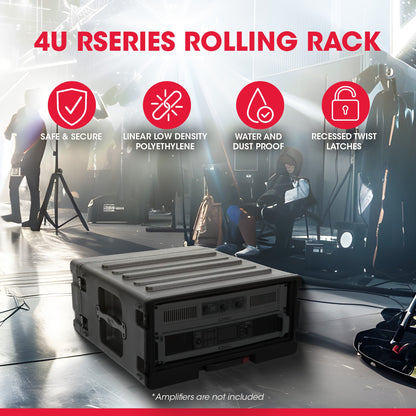 SKB 4U rSeries Rolling Rack with Integrated Back Wheels and 1-Touch Pull Handle - 420633