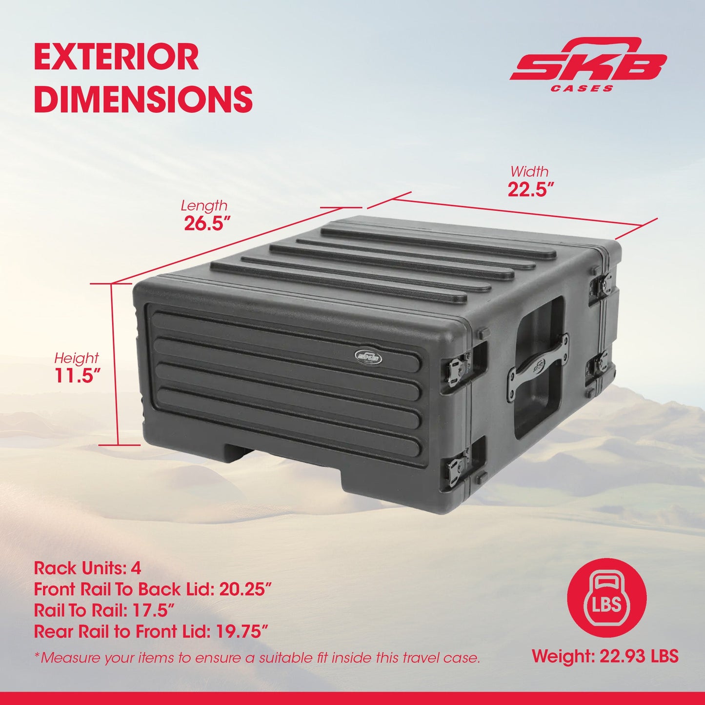 SKB 4U rSeries Rolling Rack with Integrated Back Wheels and 1-Touch Pull Handle - 420633