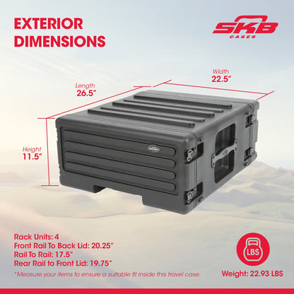 SKB 4U rSeries Rolling Rack with Integrated Back Wheels and 1-Touch Pull Handle - 420633