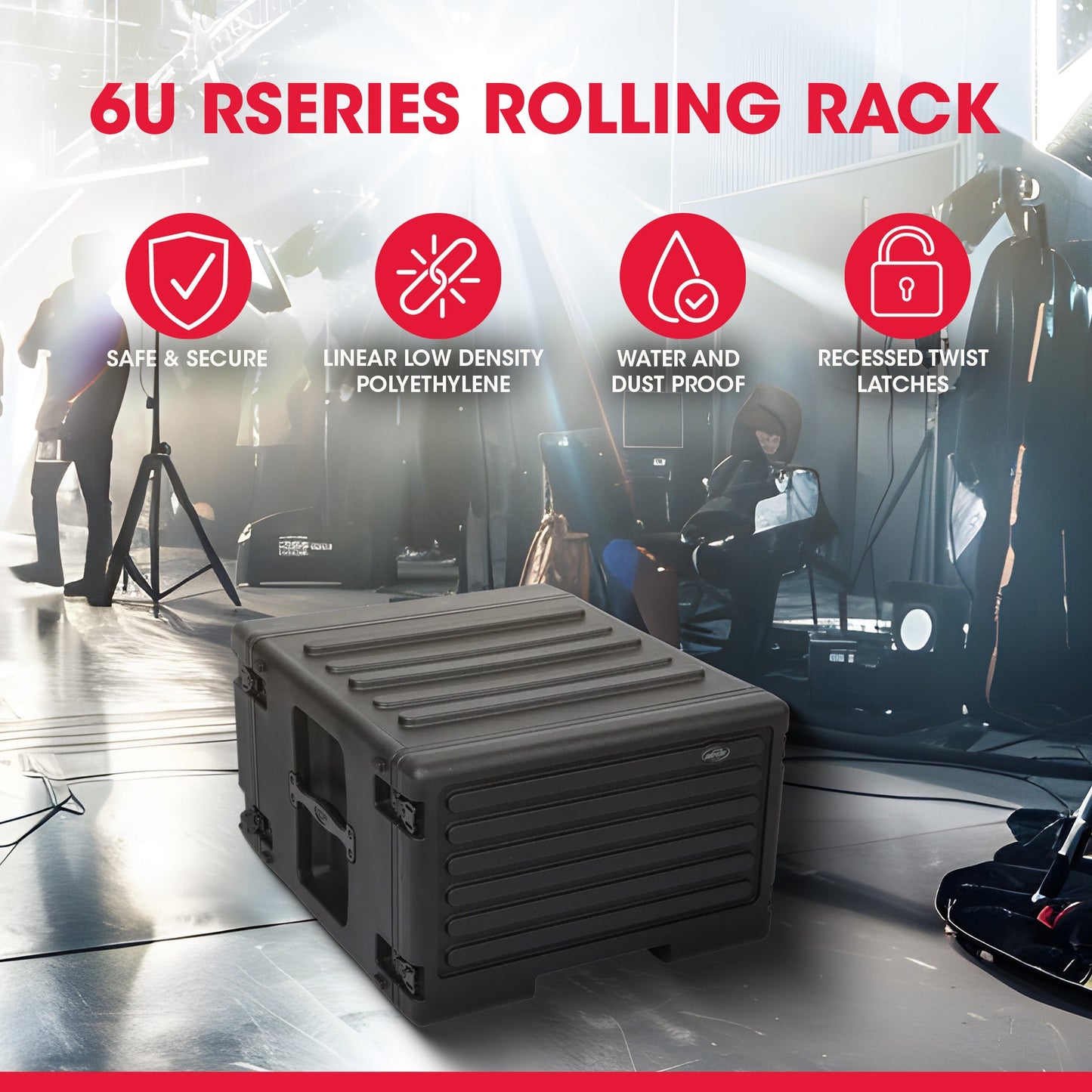 SKB 6U rSeries Rolling Rack with Integrated Back Wheels and 1-Touch Pull Handle - 420634