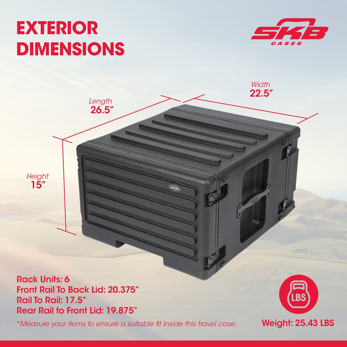 SKB 6U rSeries Rolling Rack with Integrated Back Wheels and 1-Touch Pull Handle - 420634