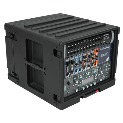 SKB 8U rSeries Rolling Rack with Integrated Back Wheels and 1-Touch Pull Handle - 420635