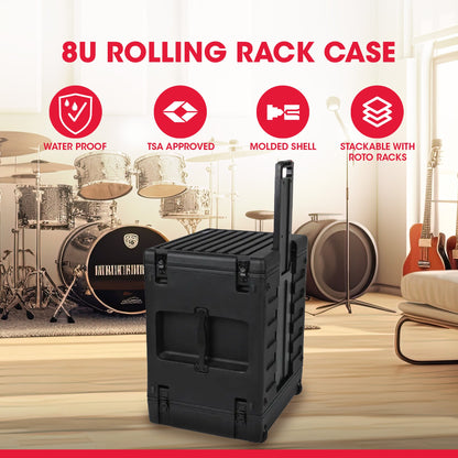 SKB 8U rSeries Rolling Rack with Integrated Back Wheels and 1-Touch Pull Handle - 420635