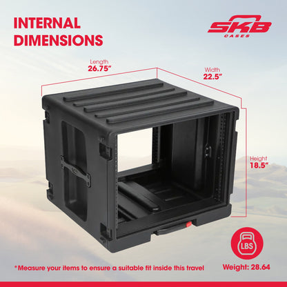 SKB 8U rSeries Rolling Rack with Integrated Back Wheels and 1-Touch Pull Handle - 420635