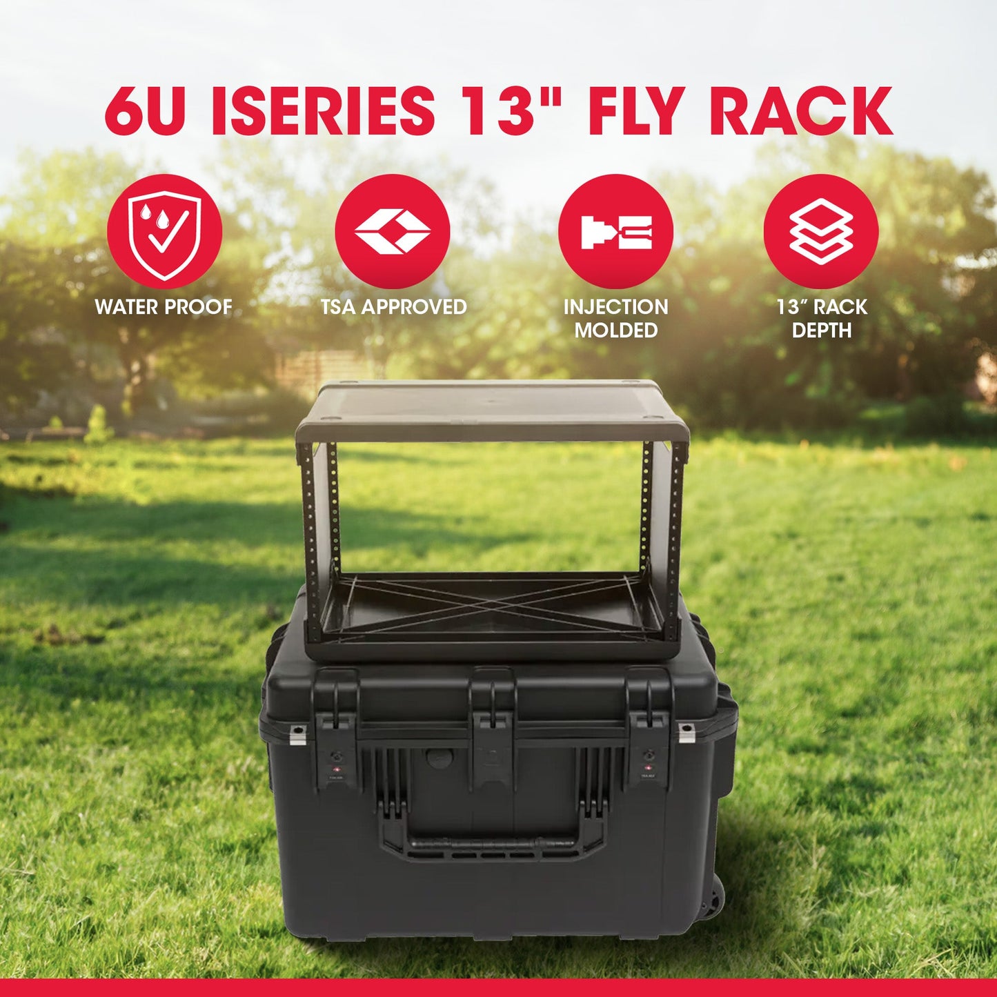 SKB 6U iSeries 13" Injection Molded Fly Rack with Built-In Wheels and Handle - 420637