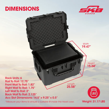 SKB 6U iSeries 13" Injection Molded Fly Rack with Built-In Wheels and Handle - 420637