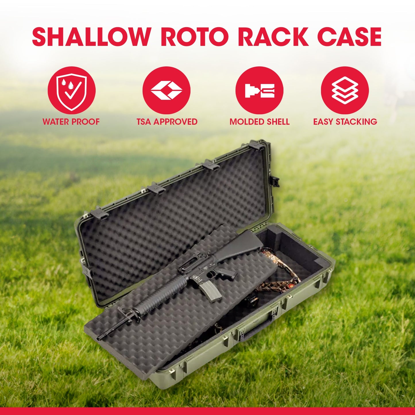 SKB Cases Waterproof Double Bow/Short Rifle Case Durable Protection, Olive Green - 420639