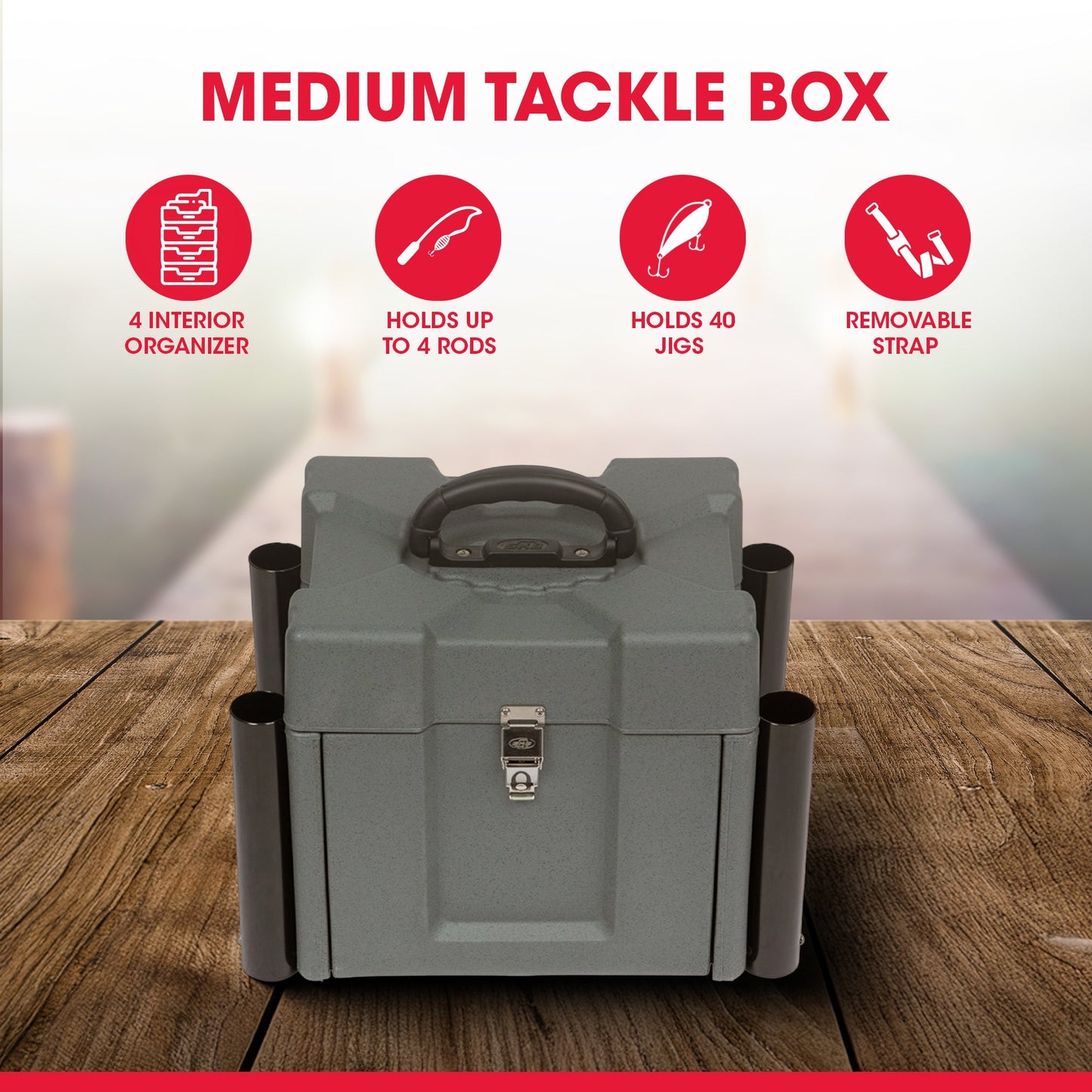 SKB Medium Tackle Box, 4 Drawers with Dividers and 2 Soft Exterior Pockets, Gray - 420647