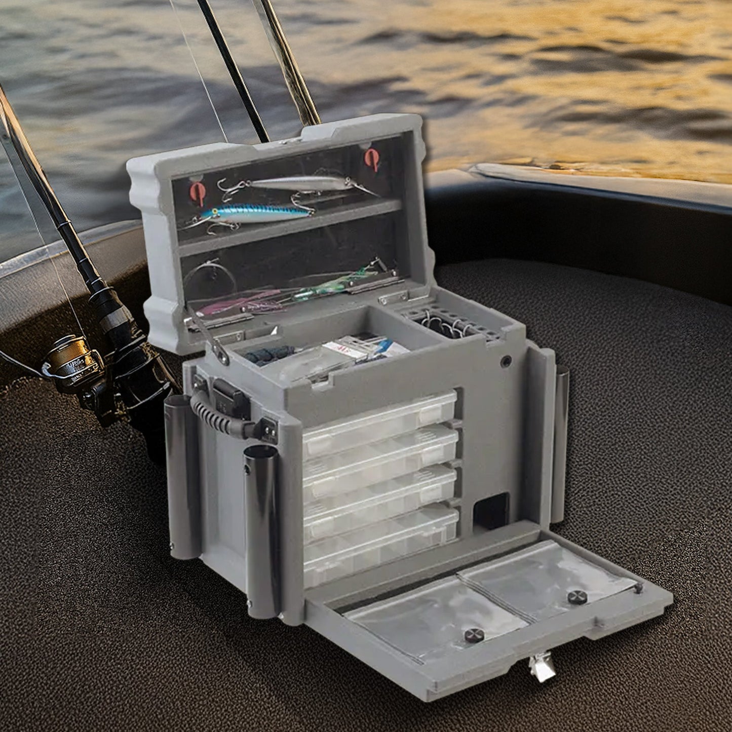 SKB Medium Tackle Box, 4 Storage Boxes with Dividers and Padlockable Latch, Gray - 420648