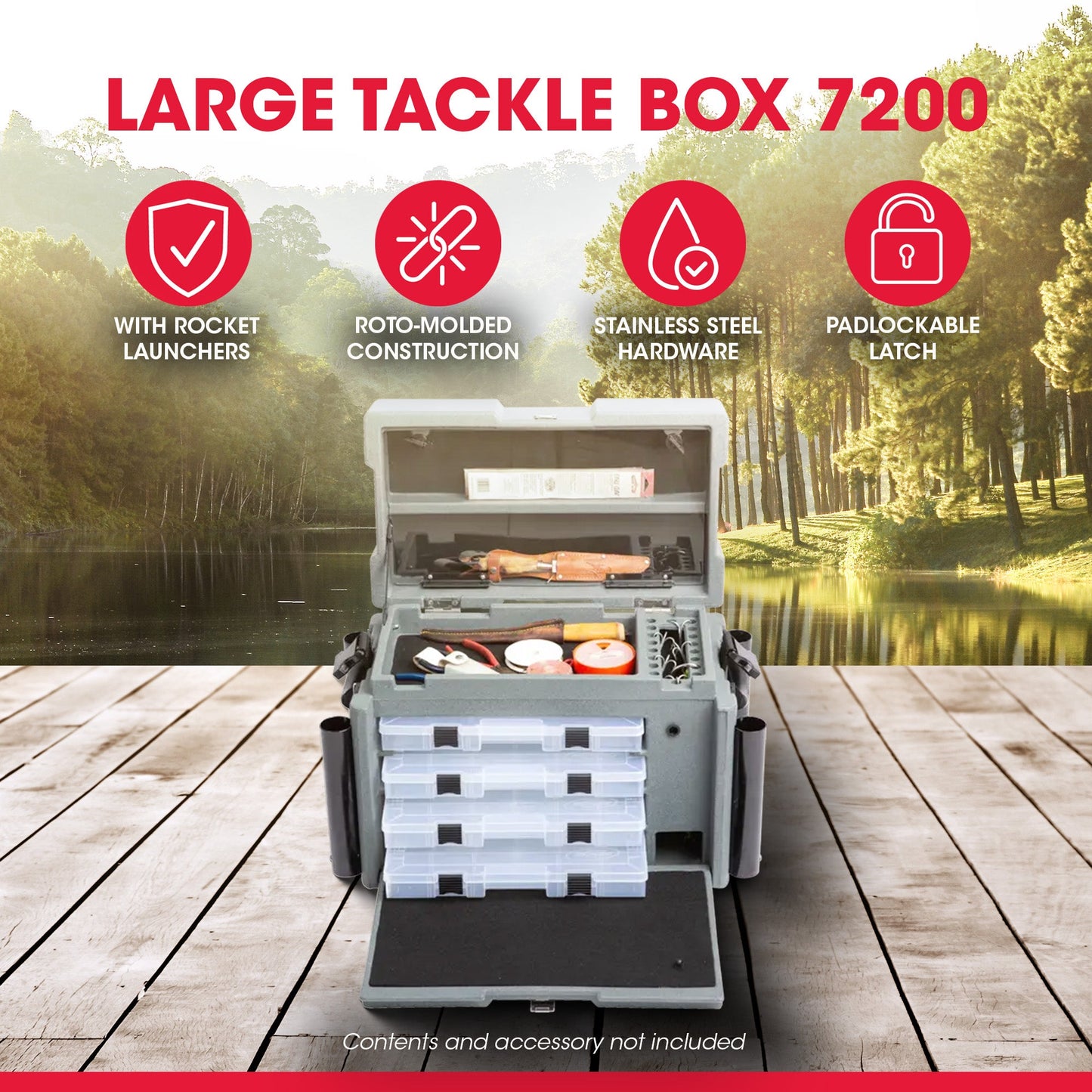 SKB Large Tackle Box, 4 Drawers with Dividers and 2 Soft Exterior Pockets, Gray - 420649