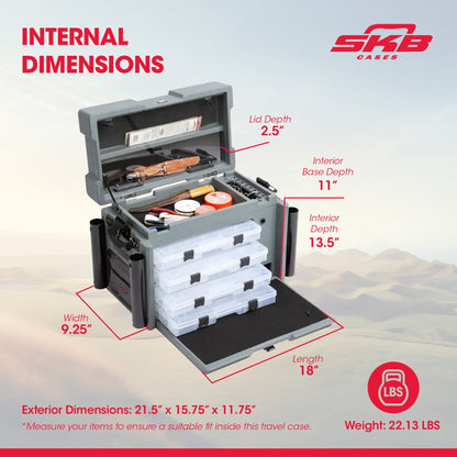 SKB Large Tackle Box, 4 Drawers with Dividers and 2 Soft Exterior Pockets, Gray - 420649