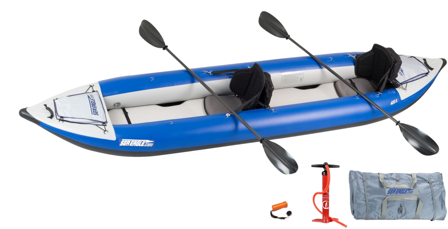 Sea Eagle 420X Explorer Inflatable Kayak Deluxe Package Blue Gray New - 420XK_D