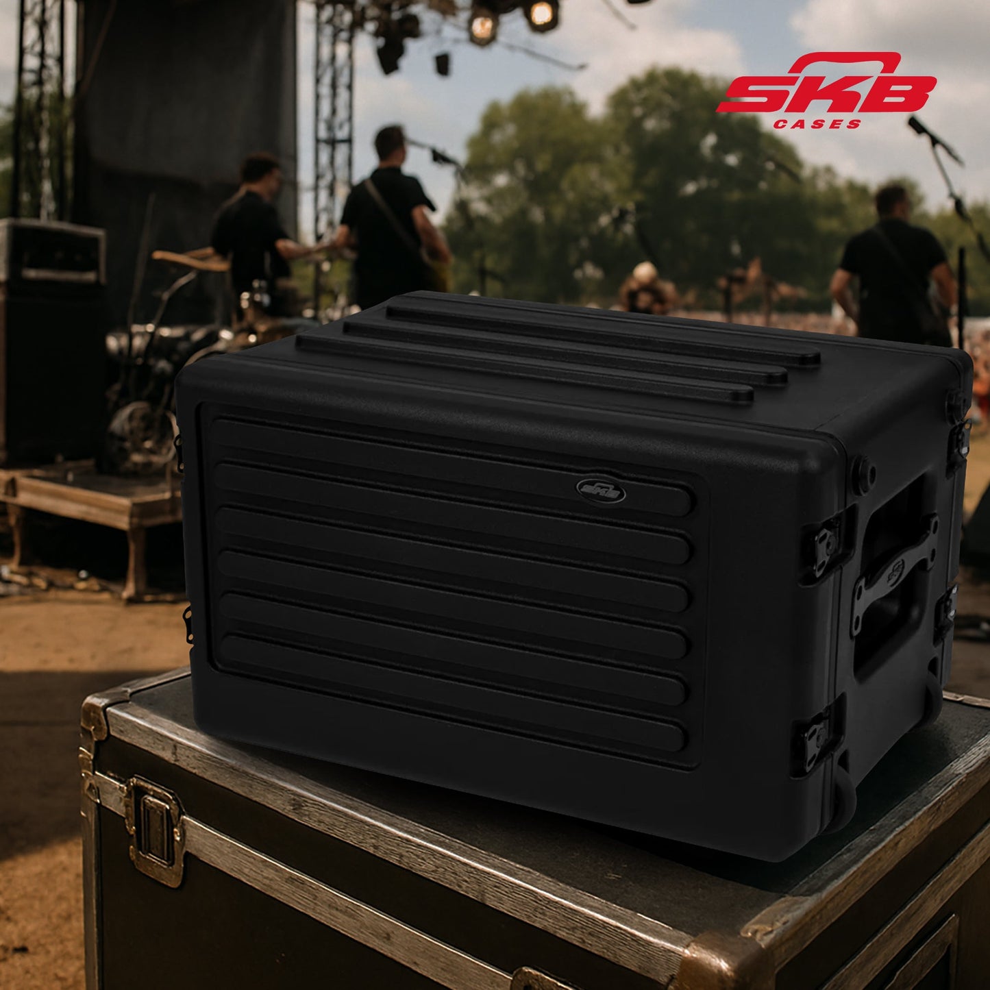SKB 6U rSeries Shallow Rolling Rack with Integrated Back Wheels and Pull Handle - 421595