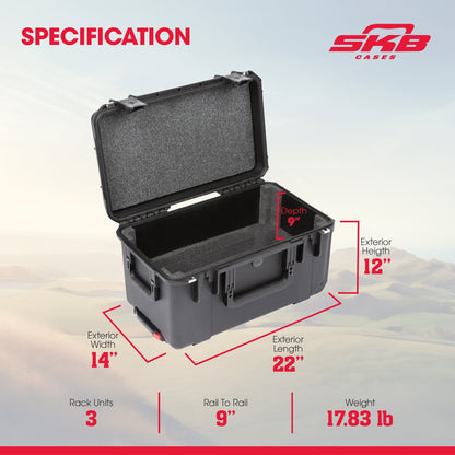 SKB iSeries 3U Shallow Fly Rack, Waterproof Polypropylene Hard Case, 9 Inch - 421599