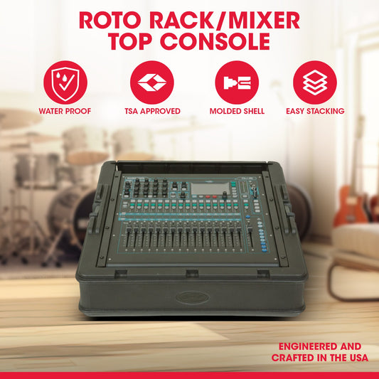 SKB Roto Rack/Mixer Top Console, 10U Slanted Rackmount with, Hard Lid and Door - 421585