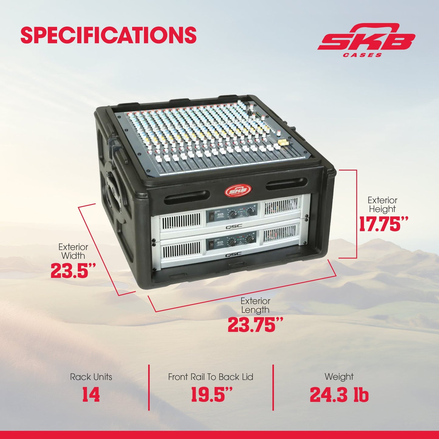 SKB Roto Rack/Mixer Console, 10U Slanted Rackmount on top, 4U Rackmount in Front - 422004