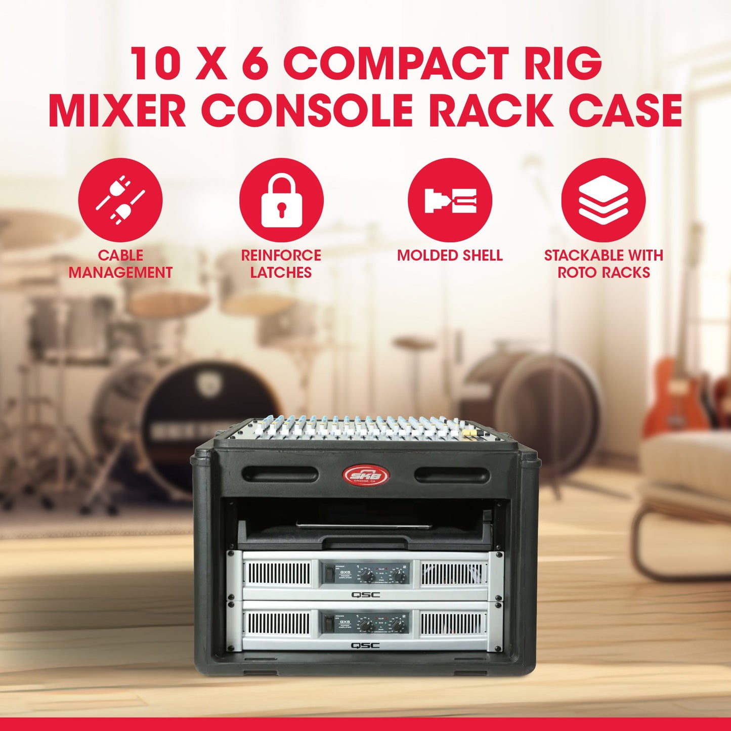 SKB Roto Rack/Mixer Console, 10U Slanted Rackmount on top, 6U Rackmount in Front - 422005