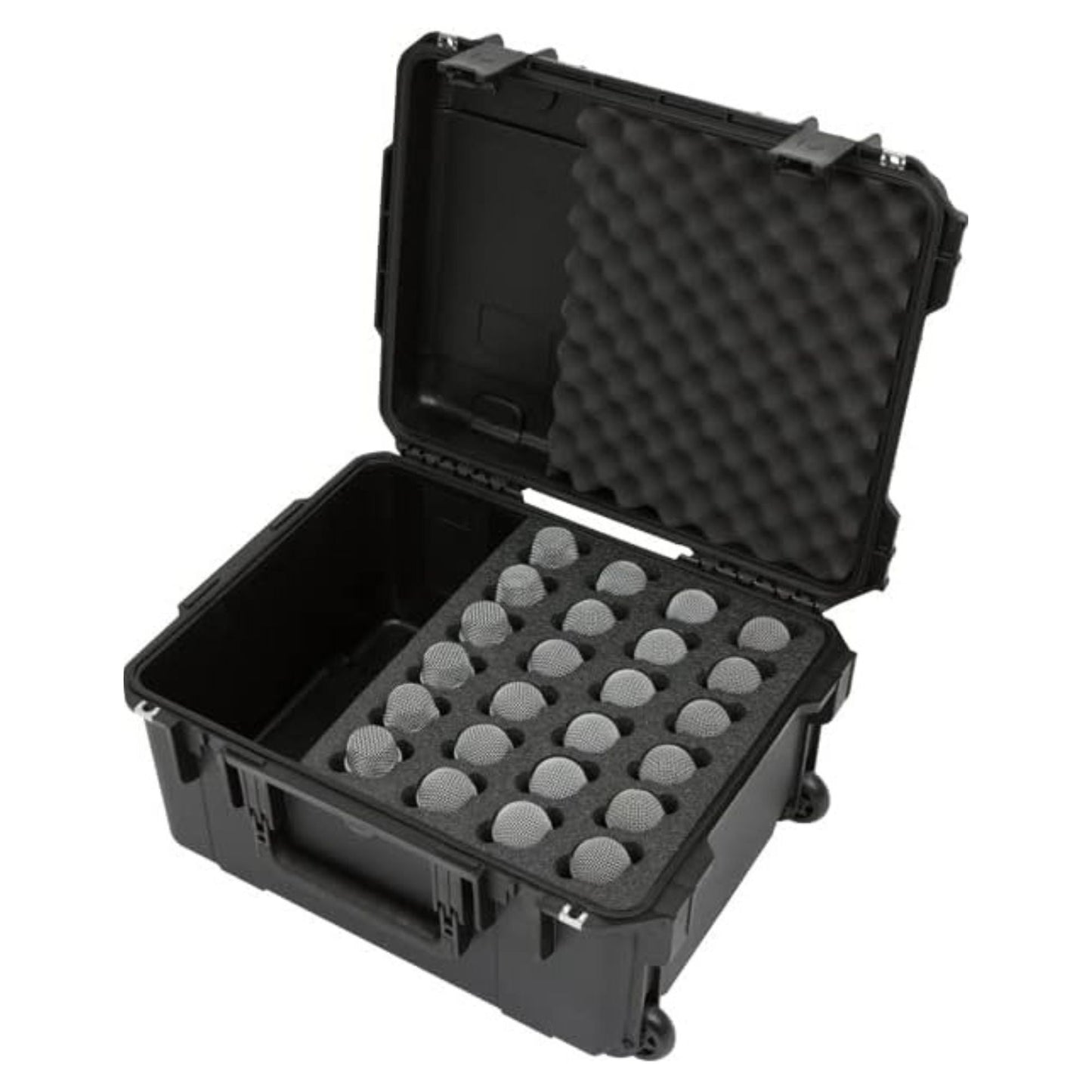 SKB Microphone Hard Case, 24-Slot Foam Interior with Cable Storage and Wheels - 422009