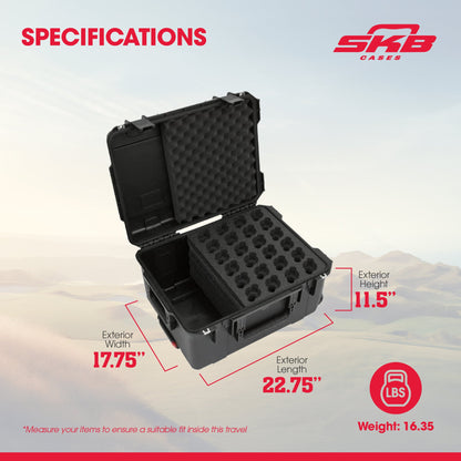 SKB Microphone Hard Case, 24-Slot Foam Interior with Cable Storage and Wheels - 422009