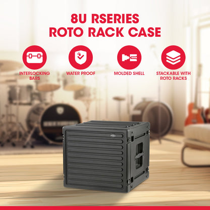 SKB 8U Roto Rack Case Polyethylene Gear Protector, Stackable, Waterproof, Black - 422014