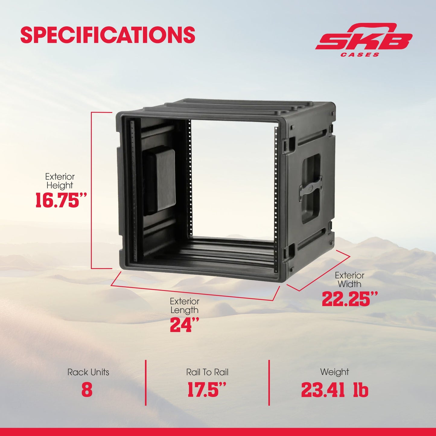 SKB 8U Roto Rack Case Polyethylene Gear Protector, Stackable, Waterproof, Black - 422014