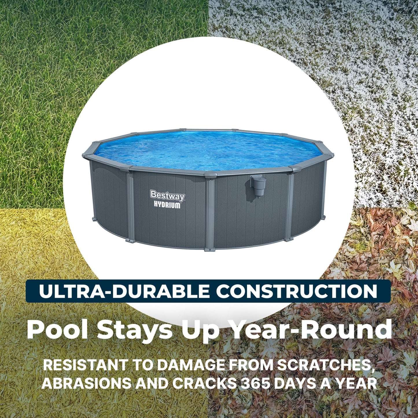 Bestway Hydrium 16' x 52" Round Steel Wall Above Ground Swimming Pool Set, Gray - 423398
