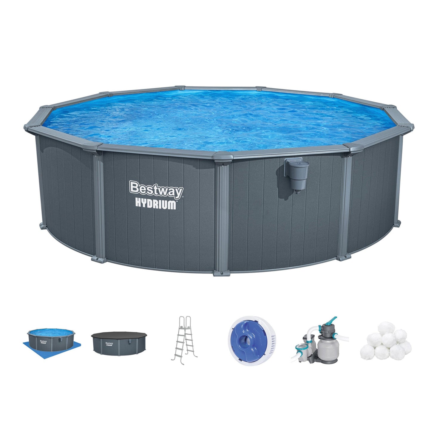 Bestway Hydrium 16' x 52" Round Steel Wall Above Ground Swimming Pool Set, Gray - 423398