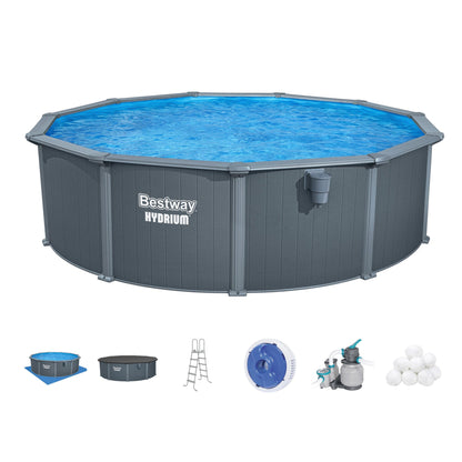 Bestway Hydrium 16' x 52" Round Steel Wall Above Ground Swimming Pool Set, Gray - 423398