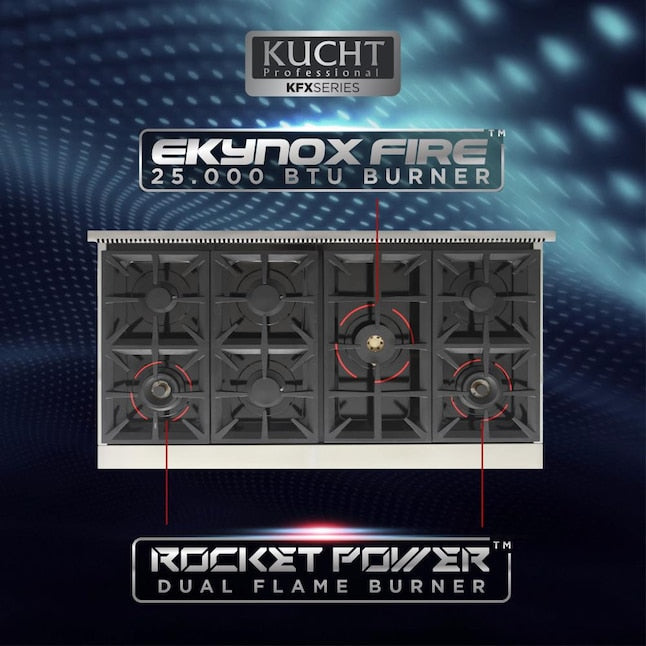 Kucht Professional 48" 6.7 cu. ft. Propane Gas Range in Black with Silver Accents, KFX480/LP-BK - KFX480/LP-BK