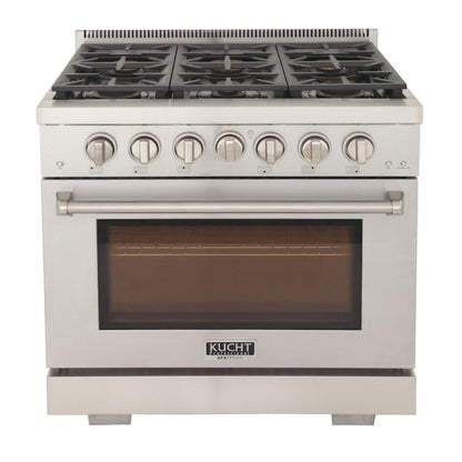 Kucht Professional 36" 5.2 cu. ft. Propane Gas Range in Stainless Steel with True Simmer Burners, KFX3600X/LP-S - KFX3600X/LP-S