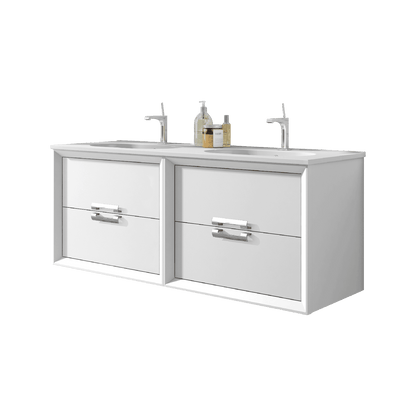 Lucena Bath 48" Décor Tirador Double Floating Vanity in White, Black, Gray or White and Silver. - Backyard Provider