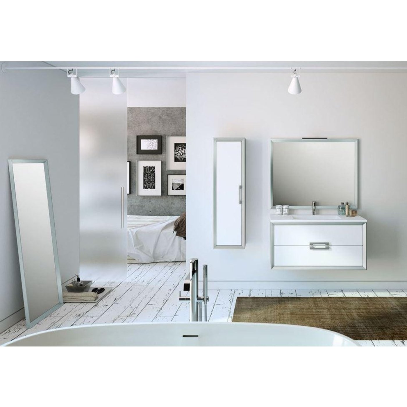 Lucena Bath 40" Décor Tirador Floating Vanity in White, Black, Gray or White and Silver. - Backyard Provider