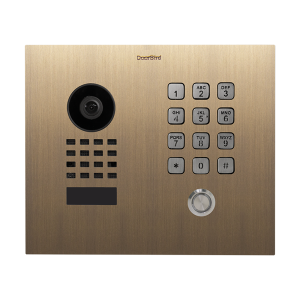 DoorBird D1101KH Classic Flush-Mount IP Video Door Station, 1 Call Button in Real Burnished Brass