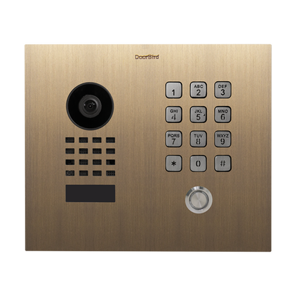 DoorBird D1101KH Classic Flush-Mount IP Video Door Station, 1 Call Button in Real Burnished Brass