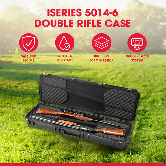 SKB Cases iSeries 3i-5014-DR Double Rifle Case with Hard Plastic Exterior, Black - 429795